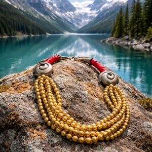 Sterling Silver Coral 242g Artisan Statement Necklace